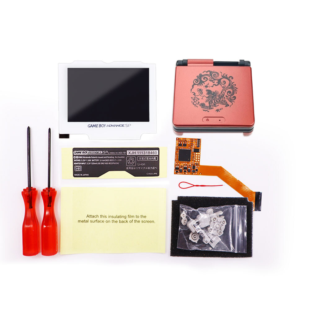 V2 IPS High Backlight Screen LCD Kit Pre-cut Shell White Lens For GBA SP Console