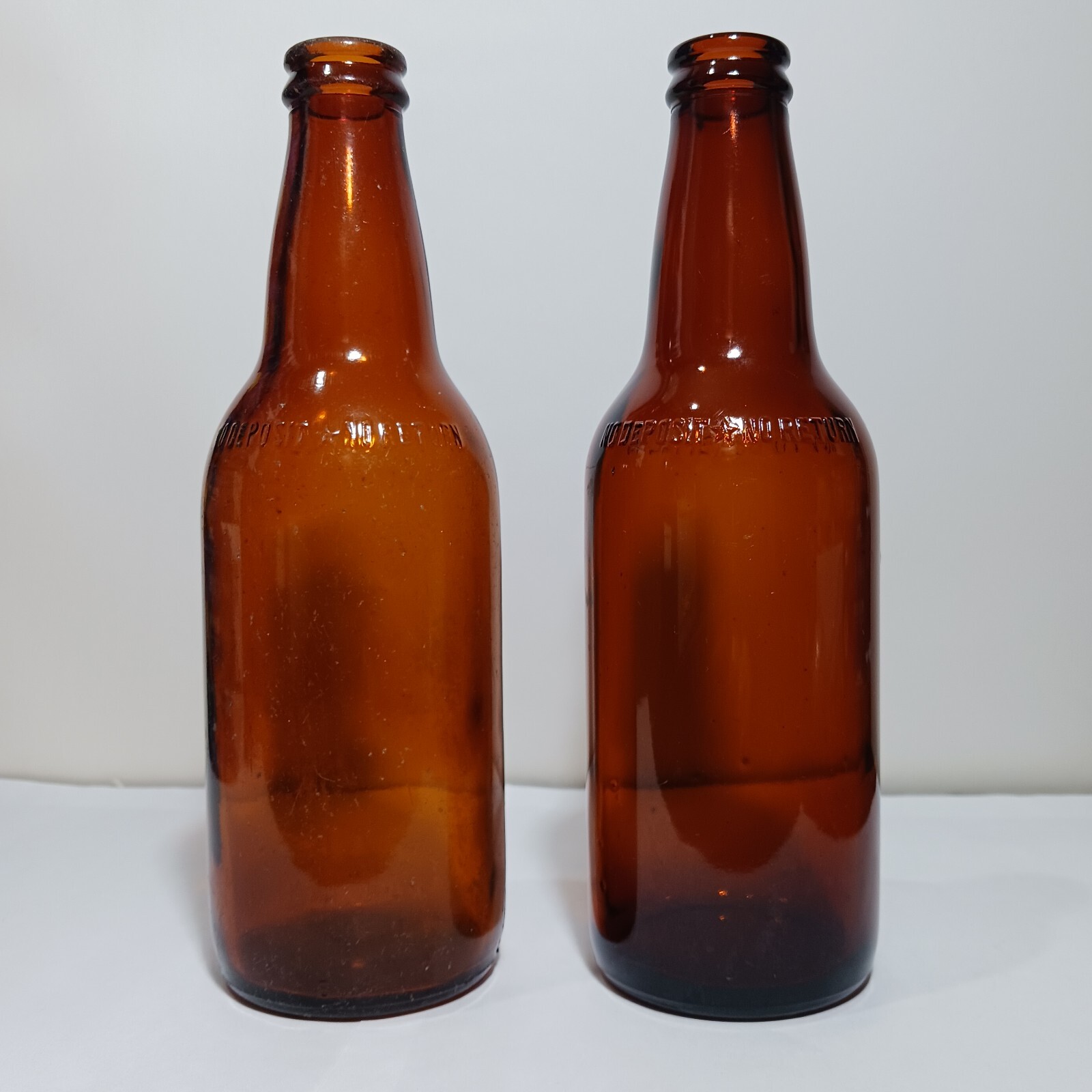 Vtg Amber Glass Bottle Embossed Not To Be Refilled No Deposit No Return Set Of 2