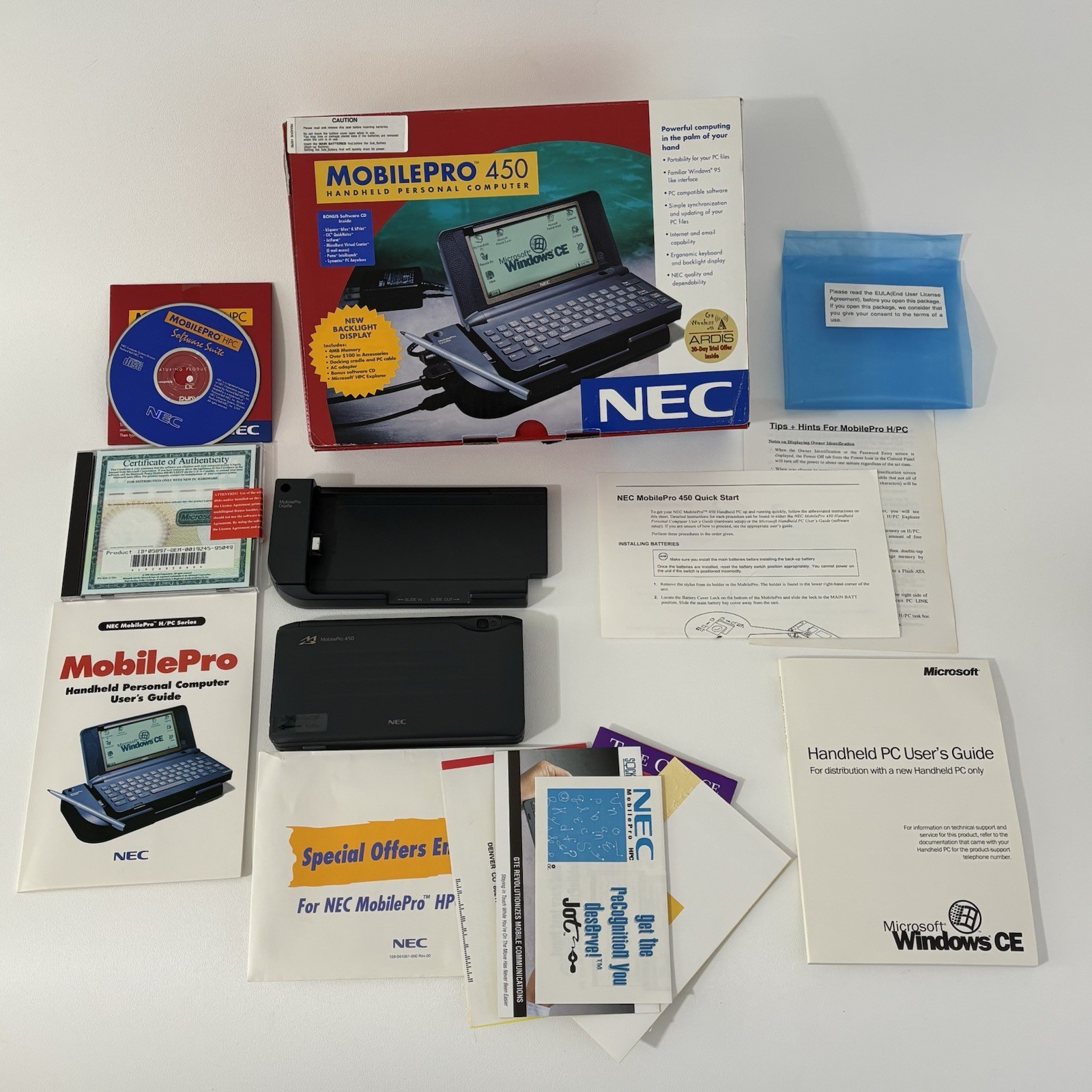 Vtg NEC Windows MobilePro 450 Handheld Personal Computer w Cradle, Box, Manuals