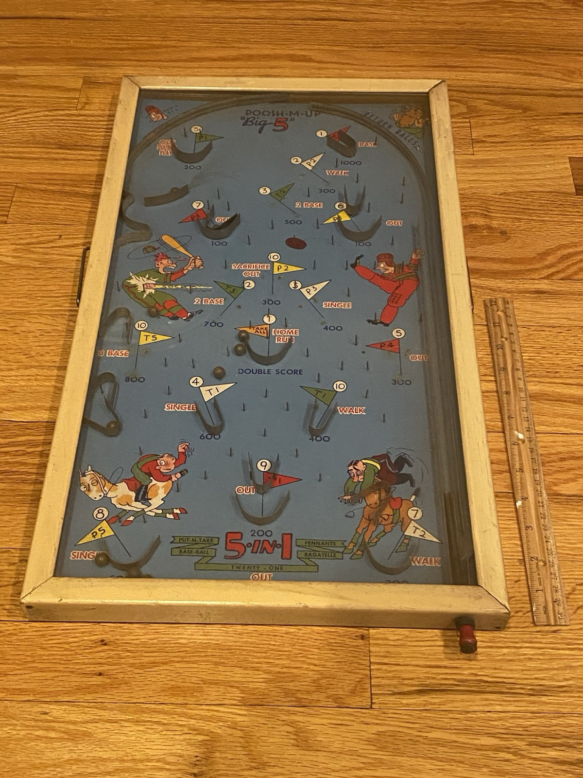 VINTAGE PINBALL GAME -POOSH-M-UP "Big 5" PINBALL BASEBALL TABLE GAME - 1930s 40s