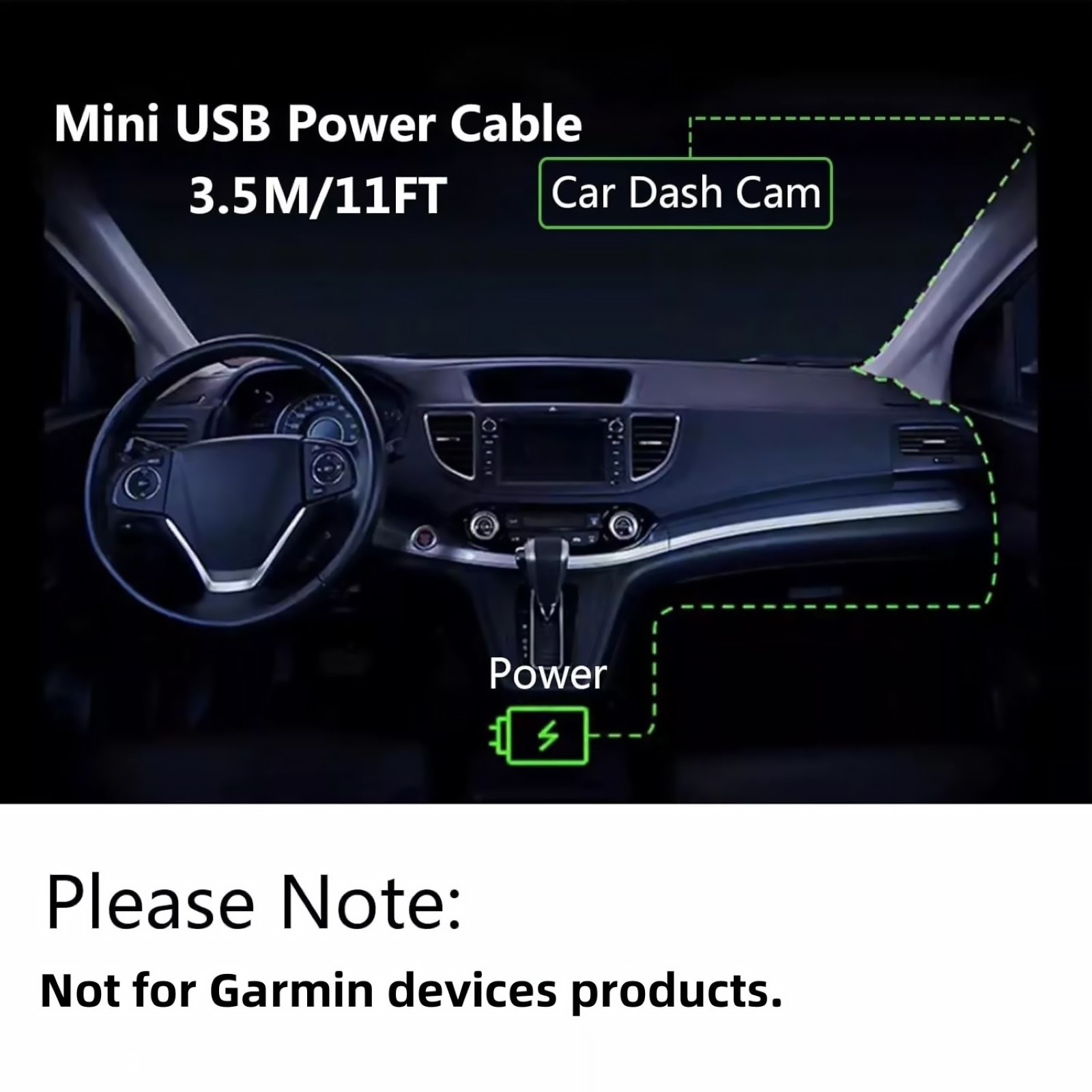 Plastic+Copper Car Charger Cable Power Cord Supply for DVR Camera GPS