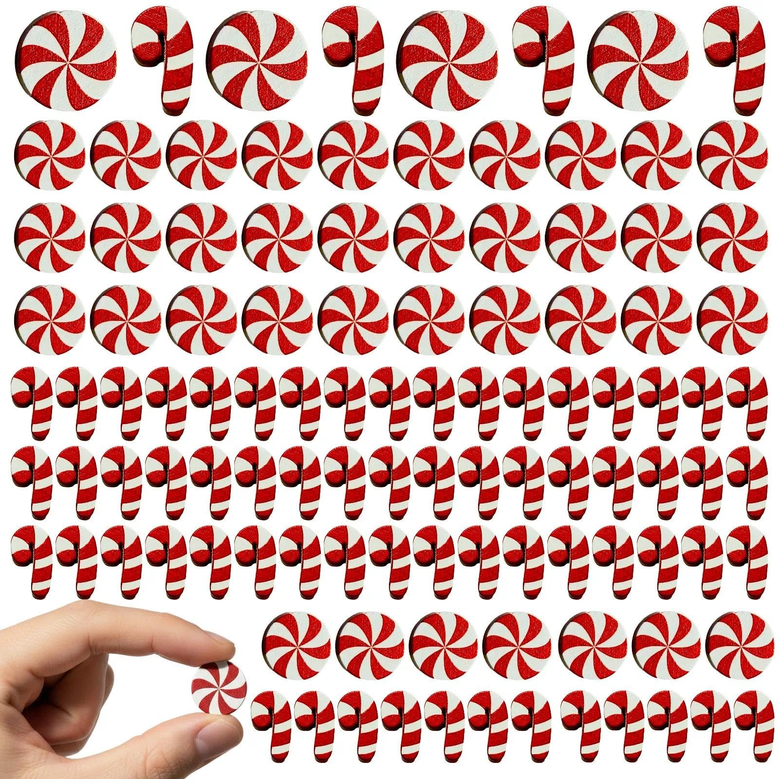 60 PCS Mini Christmas Embellishments Charms Wooden Flatback Candy Cane Craft