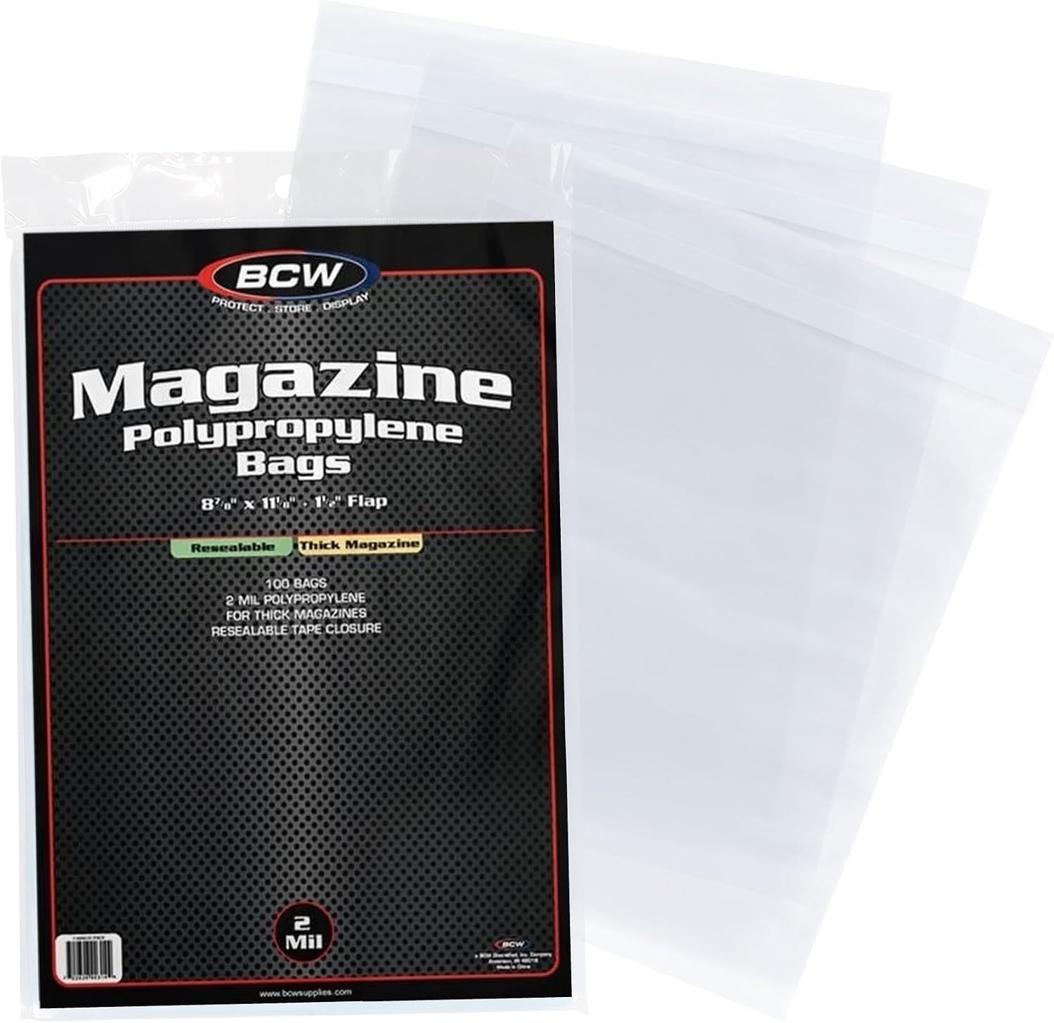 Thick Resealable Magazine Bags - 1 Pack of 100 | Acid-Free, Clear Polypropy