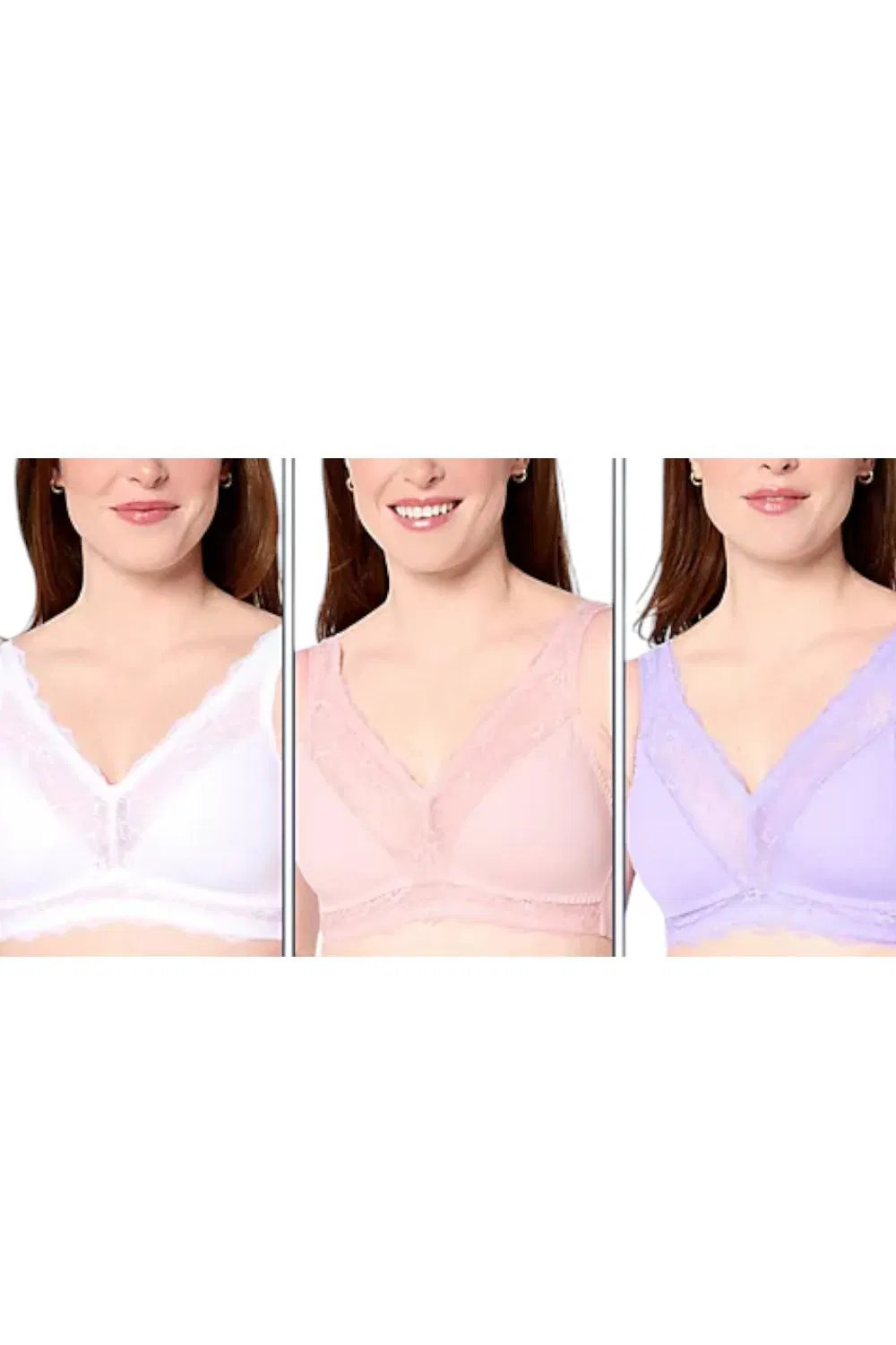 Breezies Women's 3-Pk Soft Support Lace Wirefree Unlined Bra Fashion
