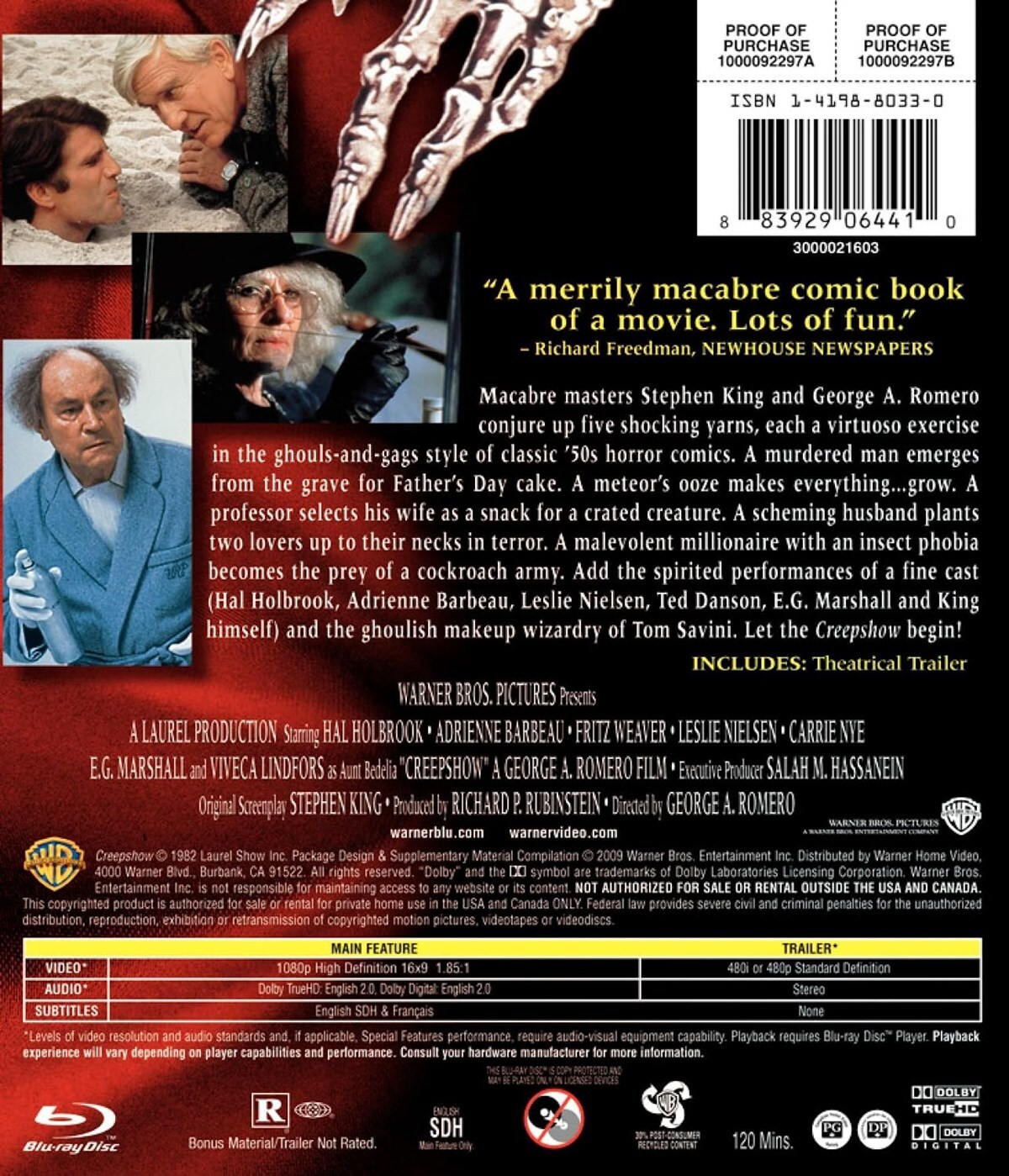 Creepshow Blu-ray Hal Holbrook NEW