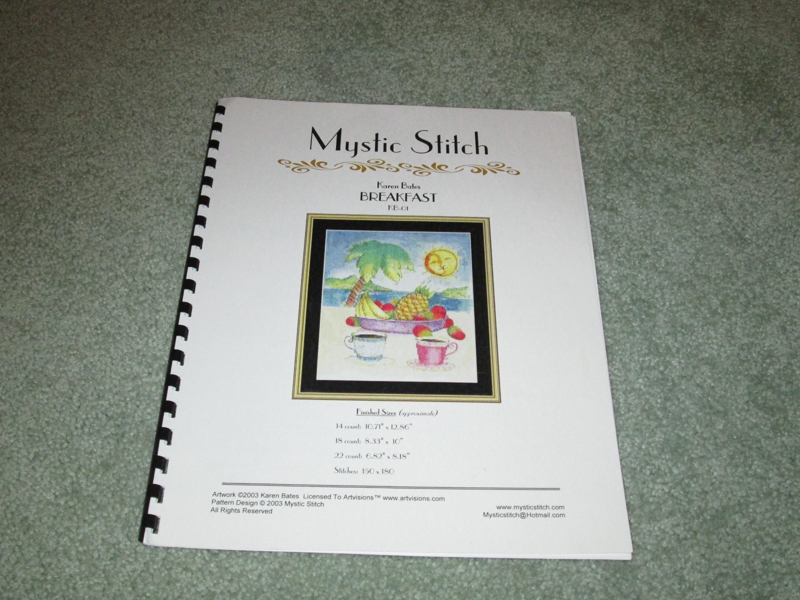 NEW MYSTIC STITCH "BREAKFAST" TROPICAL CROSS STITCH CHART PACK 2003