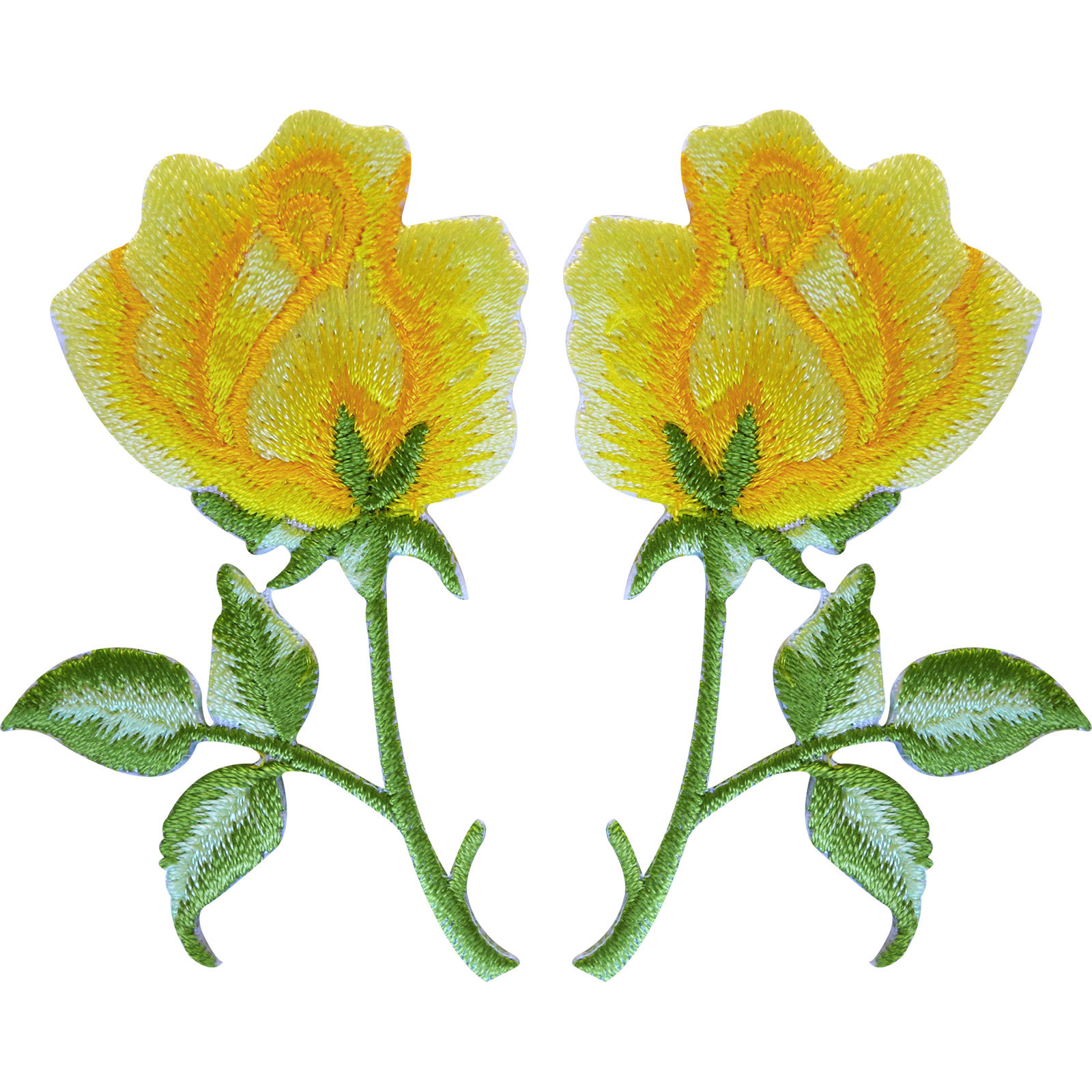 Pair of Yellow Rose Flower Patches Embroidered Iron On Sew On Roses Patch Badge