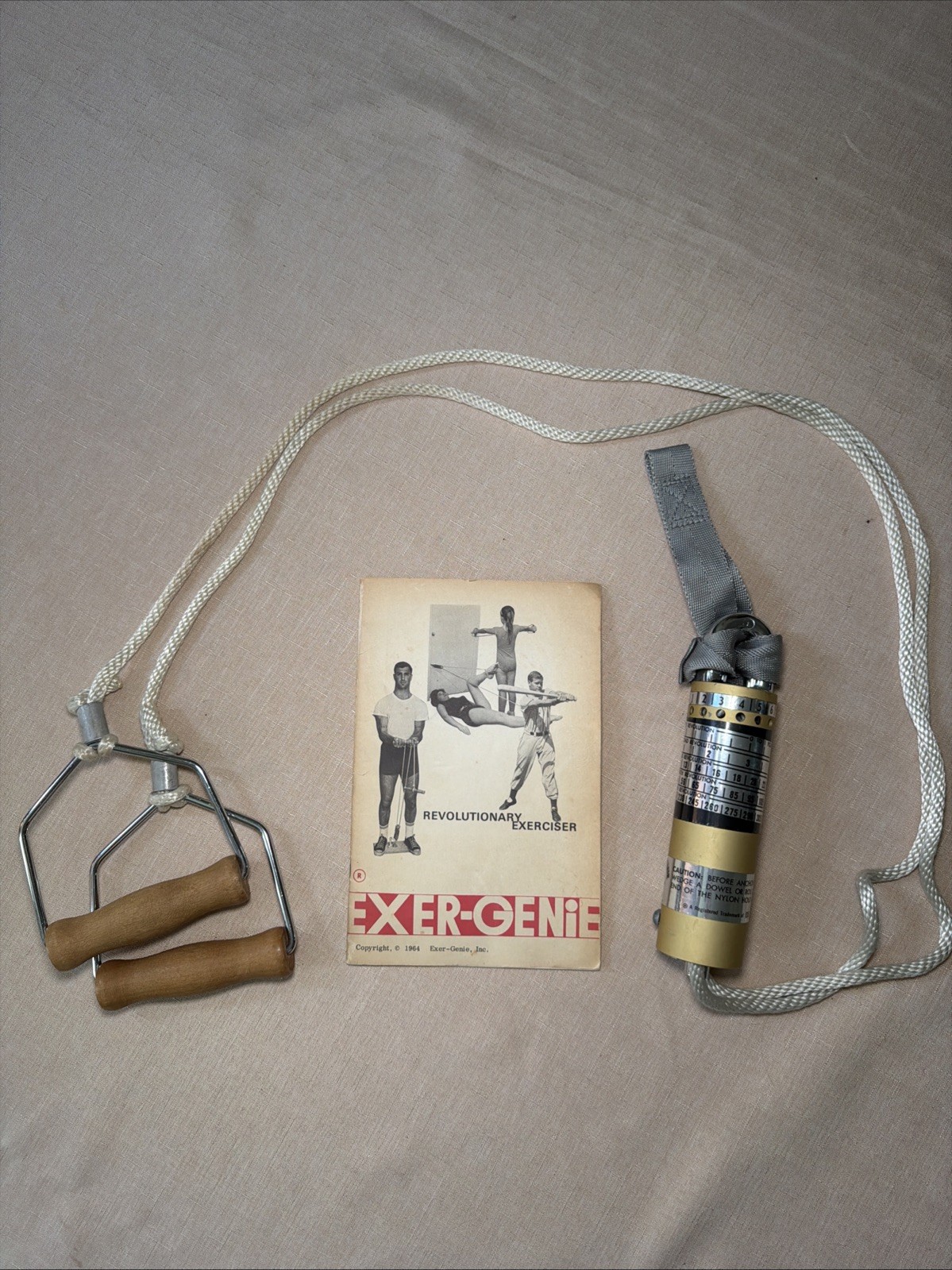 Vintage Exer-Genie Resistance Exerciser 1960s Portable Fitness Device With Book