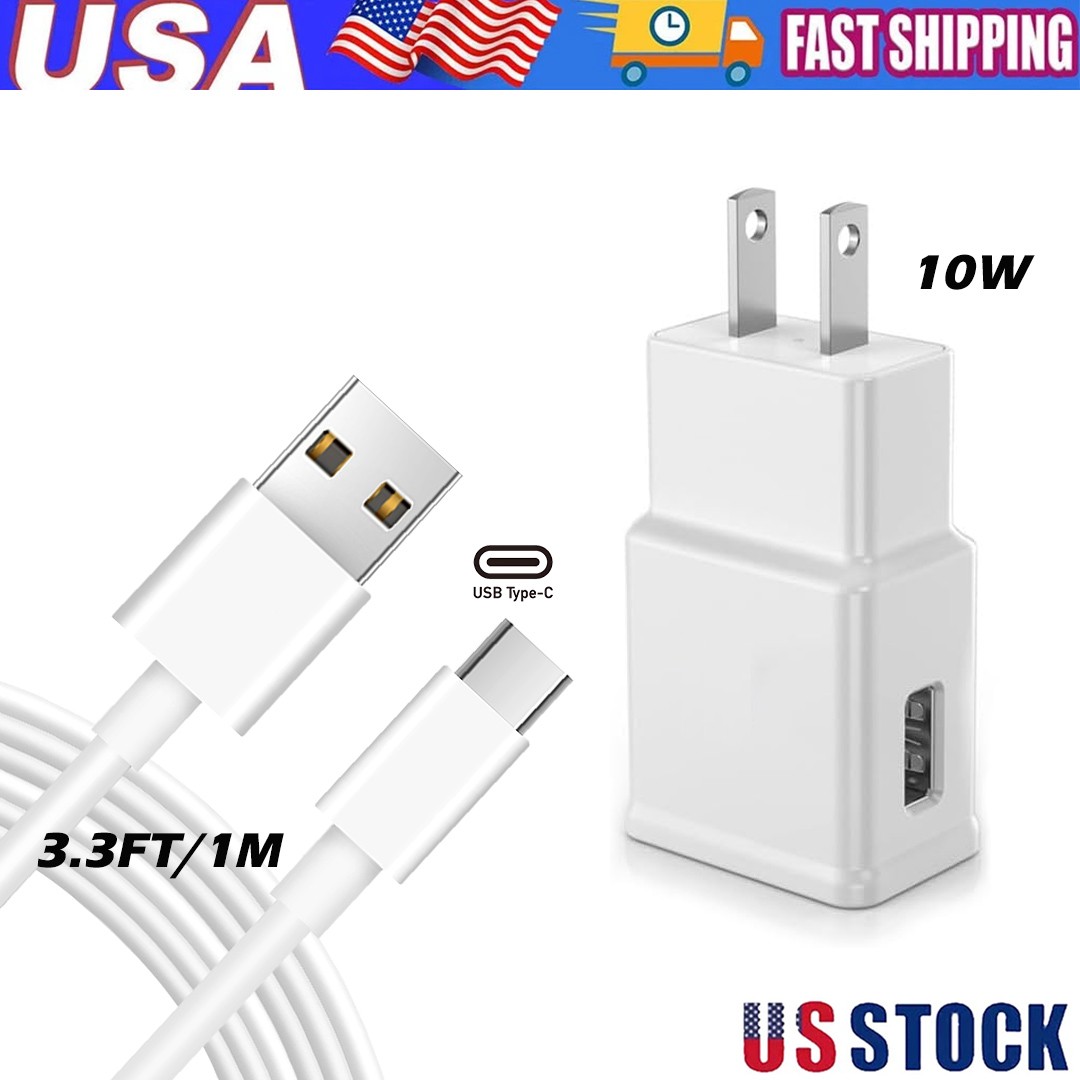 10W Charger Block for Samsung Phone Wall Charging with 3.3FT USBC Cable White