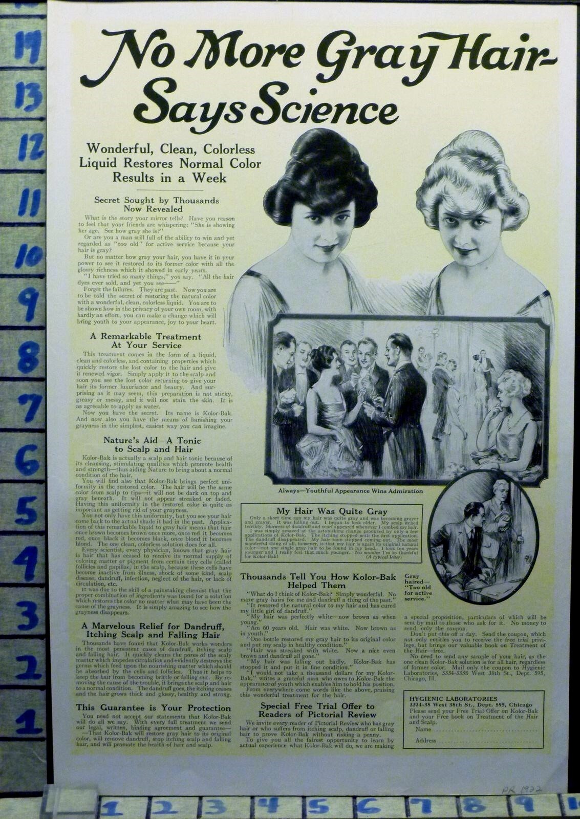 1922 HYGIENIC HAIR COLOR GRAY COSMETIC SALON HEALTH BEAUTY VINTAGE AD AI32