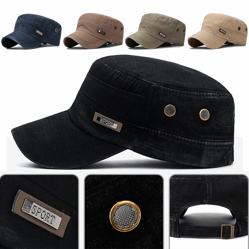 Flat Top Cap Military Hat Cotton Baseball Caps Snapback Adjustable Sun Hats +❥