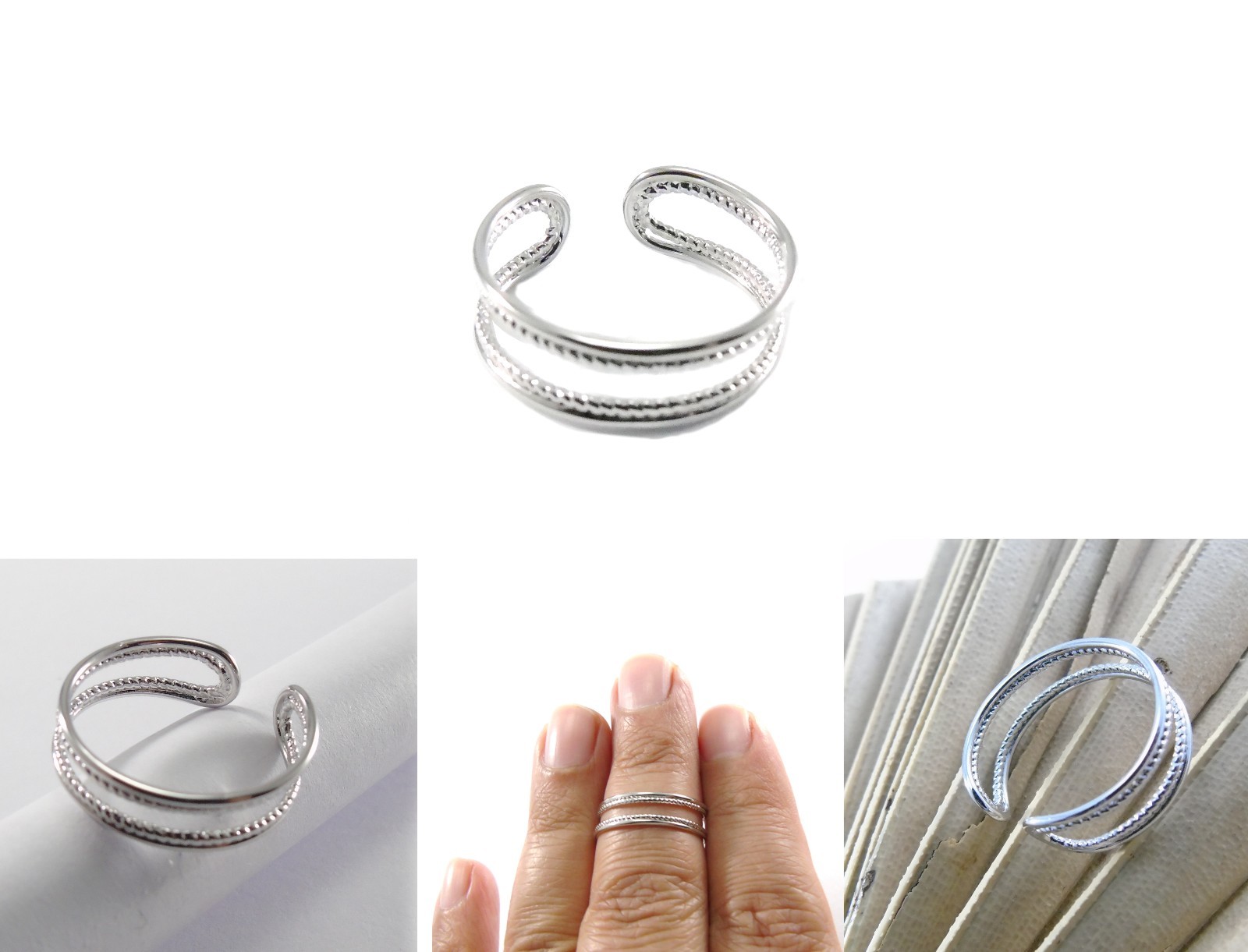 Toe Ring Silver Adjustable Stacking Open Finger Thumb Knuckle Double Band