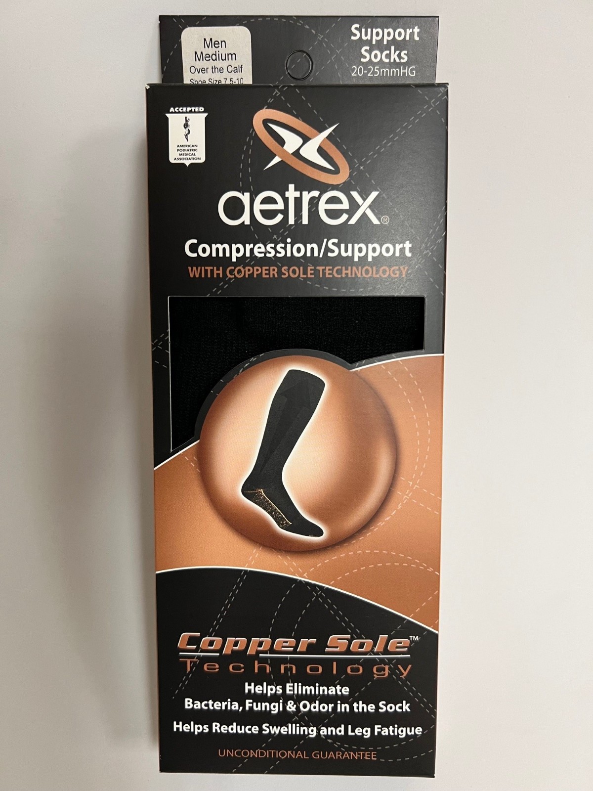 AETREX COMPRESSION SOX WITH COPPER SOLE TECHNOLOGY MENS MEDIUM S4000MM  3PR PACK