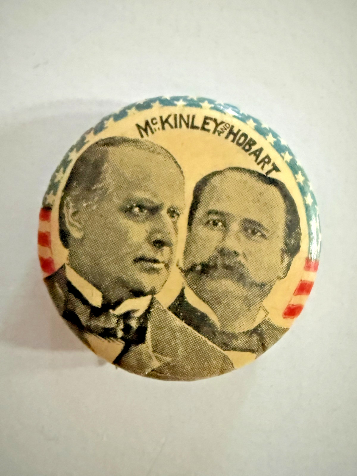 1896 McKinley and Hobart Campaign Button 3/4" Flag Border Pin