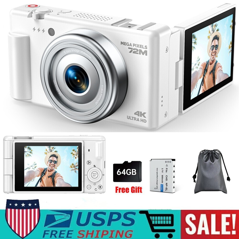 Digital Camera 4K 72MP Vlogging Camera for YouTube 2.8" 270° Flip Screen 18XZoom