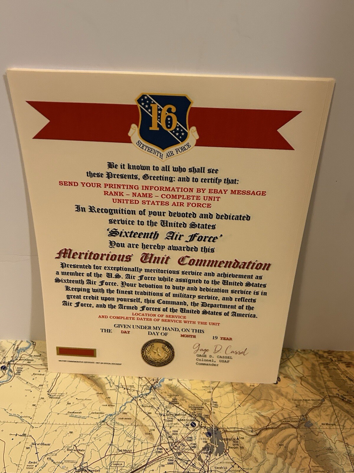 U.S. AIR FORCE / 16TH AIR FORCE - MERITORIOUS UNIT COMMENDATION CERTIFICATE