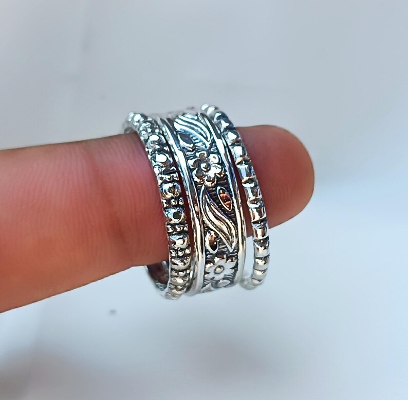 Stacking Ring Set Floral 925 Sterling Silver Band & Statement Handmade All Size