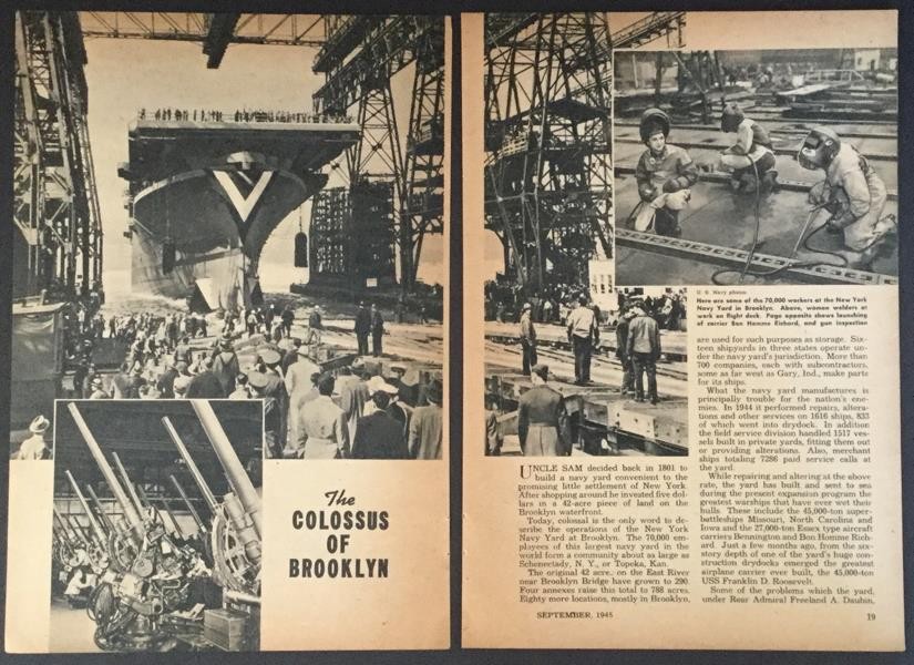 Brooklyn Navy Yard 1945 workers pictorial Launching Missouri & Bon Homme Richard