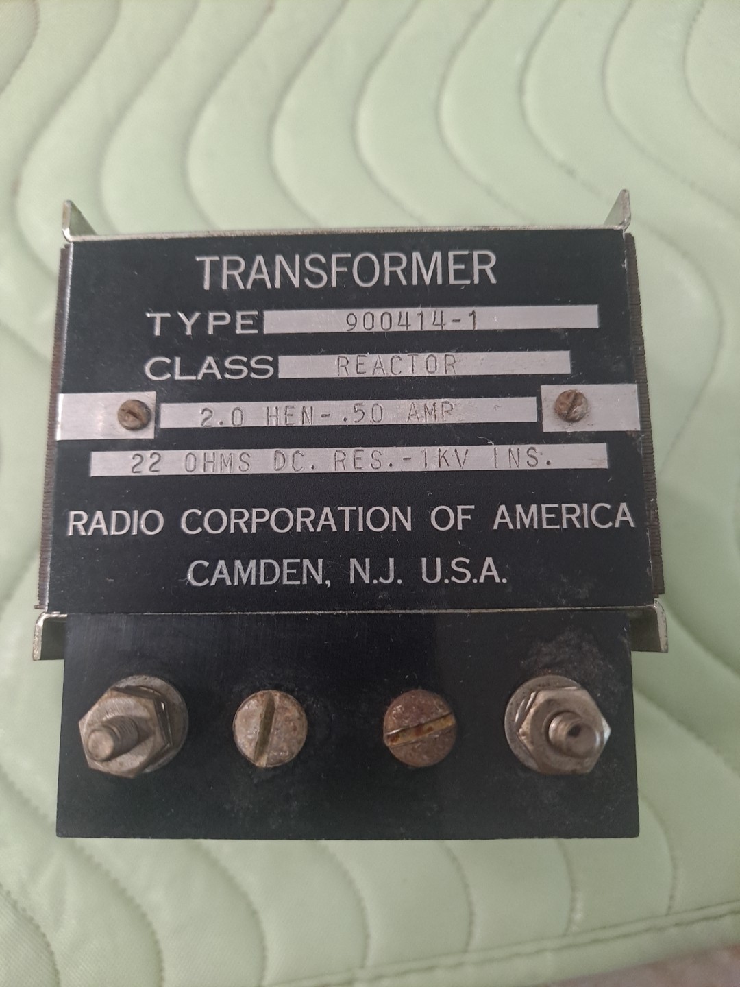 RCA, TRANSFORMER, TYPE 900414-1, REACTOR,2.0 HEN, .50 AMP, 22 OHMS DC, RES. 1KV