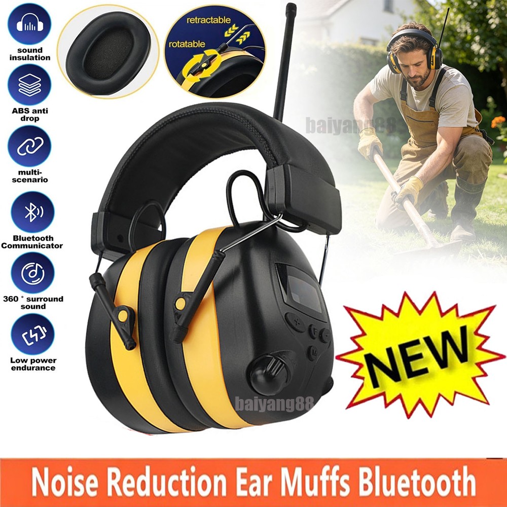 FM Radio Headphones with Digital Display 30dB FM Hearing Protection Earmuffs