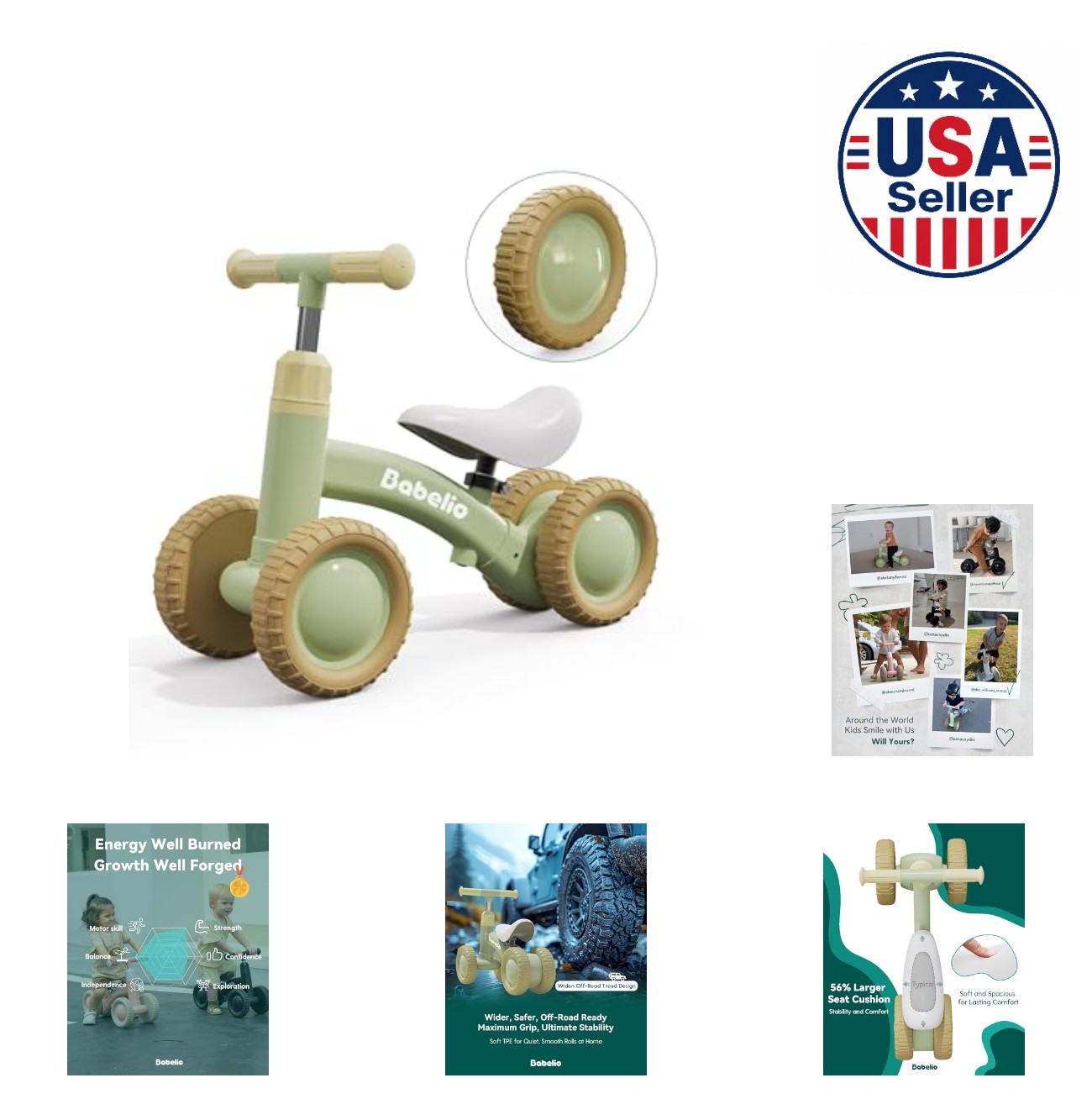 Baby Balance Bike 10-36 Month 4 Wheel Off-Roader Adjustable Seat Handlebar