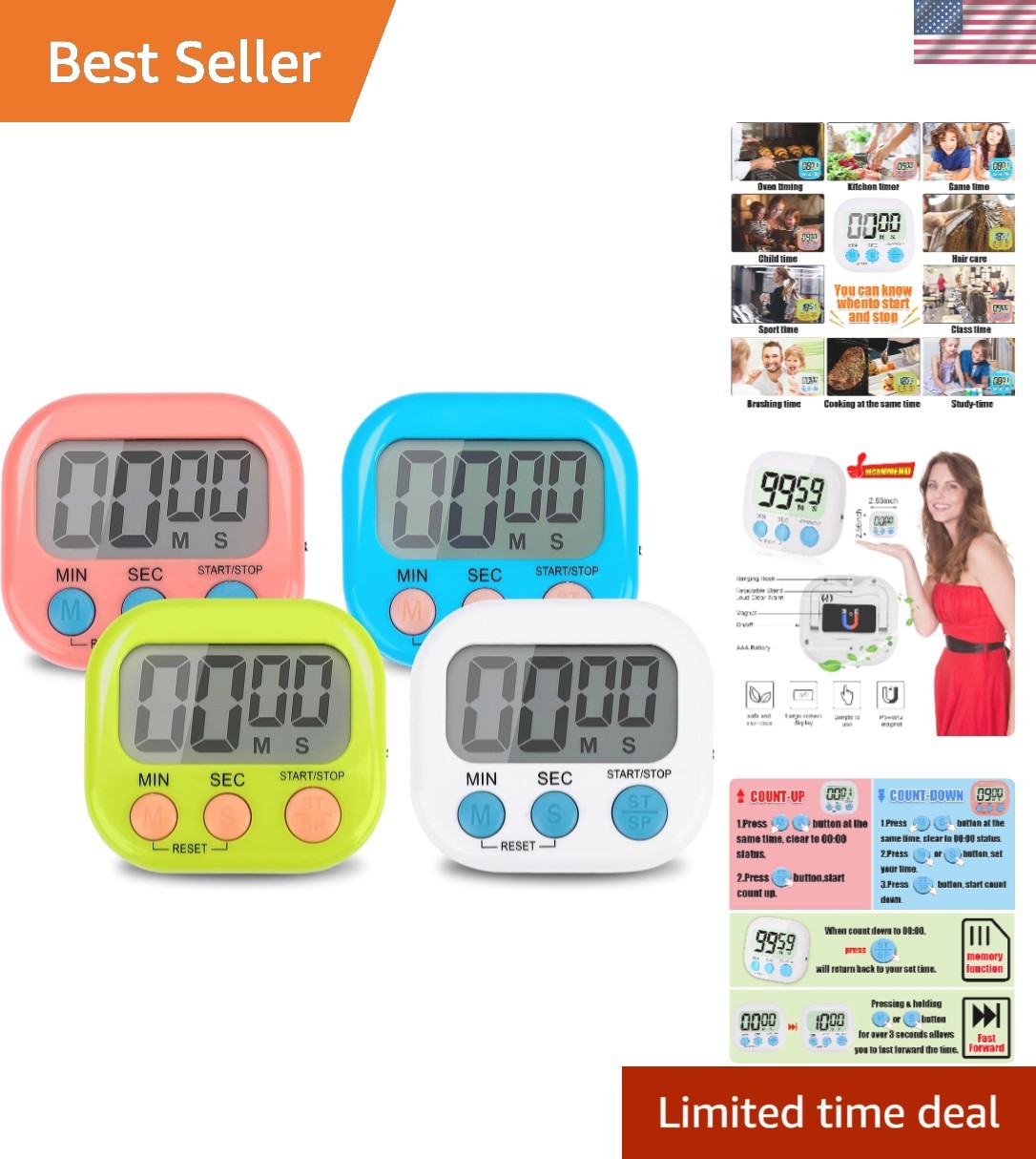 Colorful 4-Piece Timer Set - Perfect for Kitchen, Study, and Workout Needs