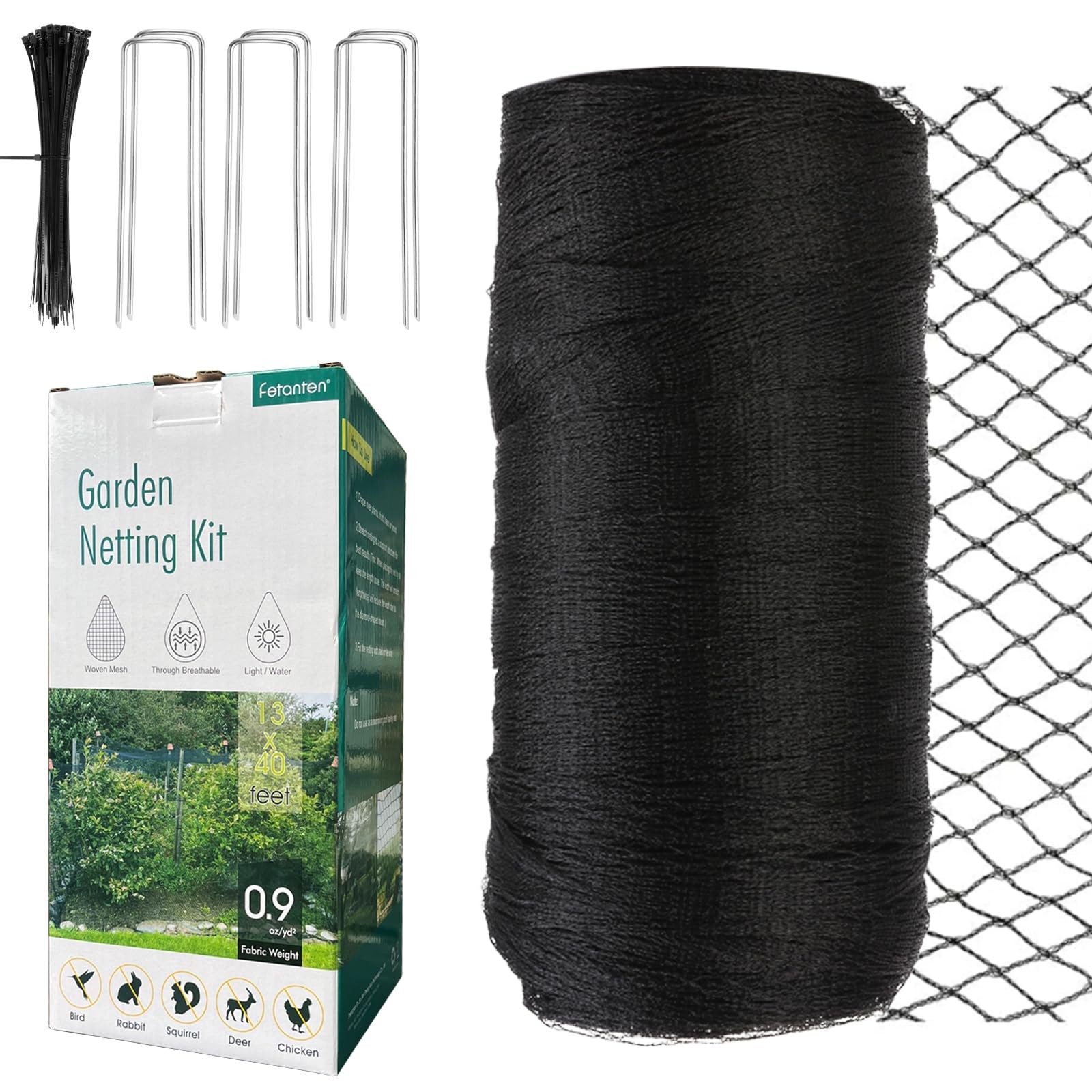 Bird Netting for Garden, Fetanten 13 x 40 FT 13 x 40FT, Black
