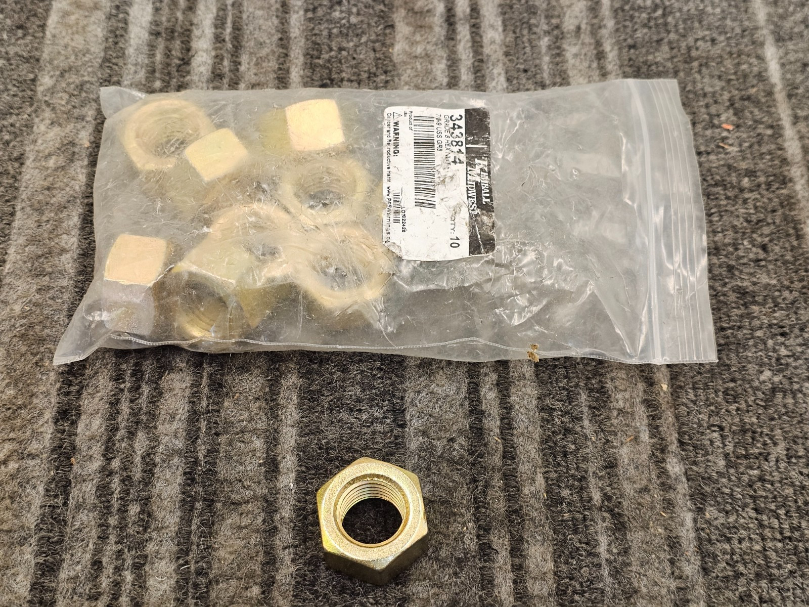 (QTY 10) Kimball Midwest 343814 7/8"-9 USS Coarse Grade 8 Hex Nuts Yellow Zinc