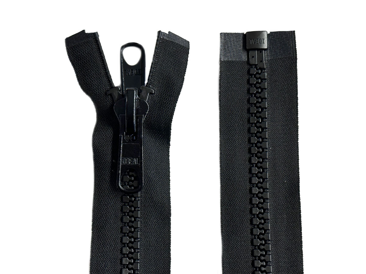 IDEAL #10 4" - 36" Plastic Marine Zippers Separating Double Long Pull-Tab Black
