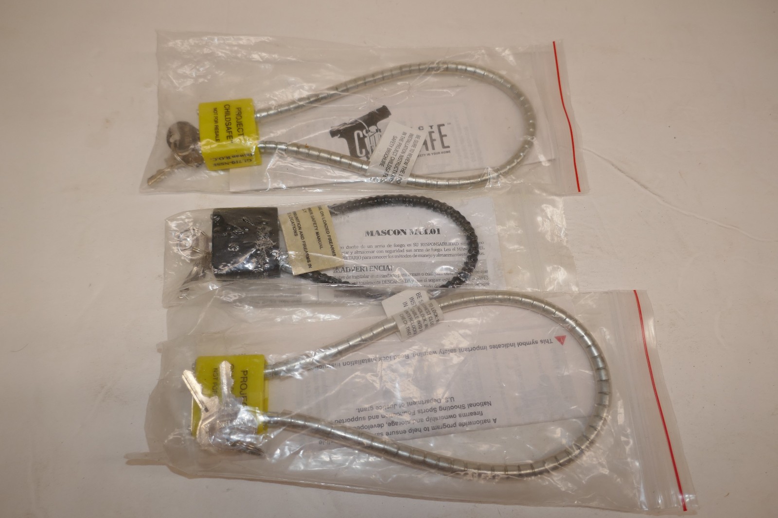 3 X Cable Style Hand Gun Locks  New Sealed 3 Pack Unused in Package