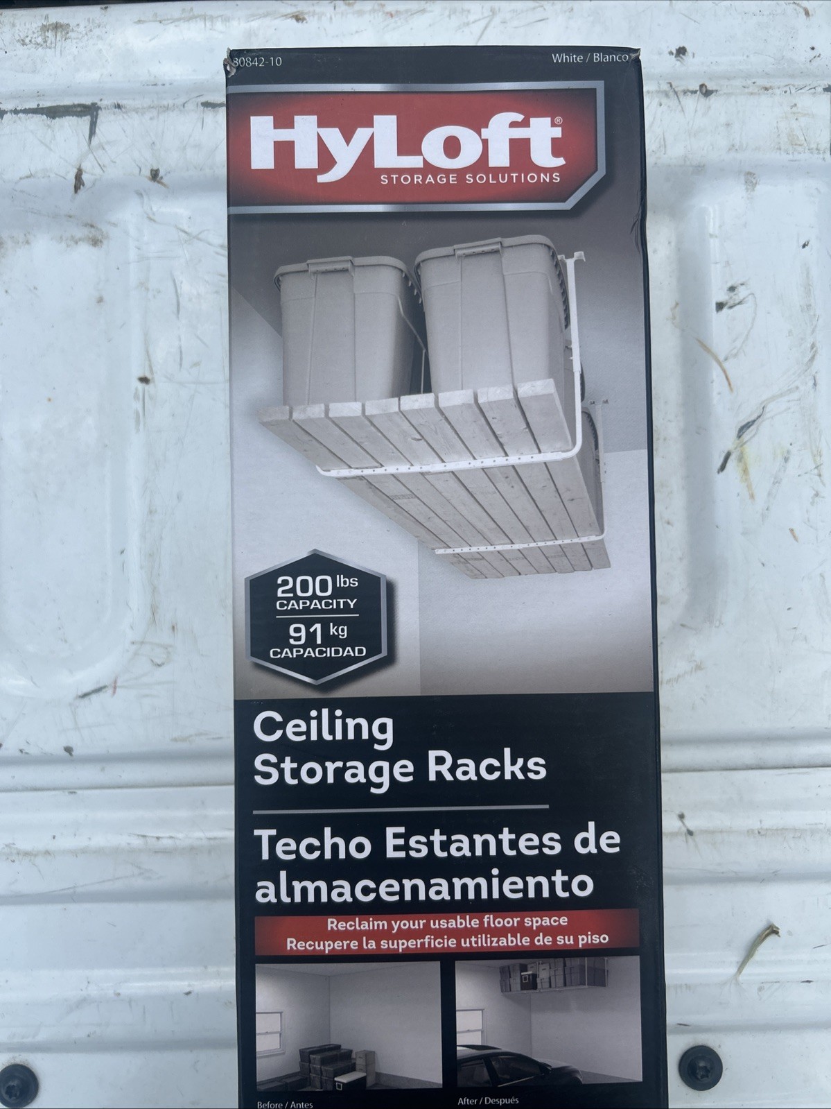 HyLoft Adjustable Ceiling Storage Rack 200 lb Garage Overhead Shelf White New