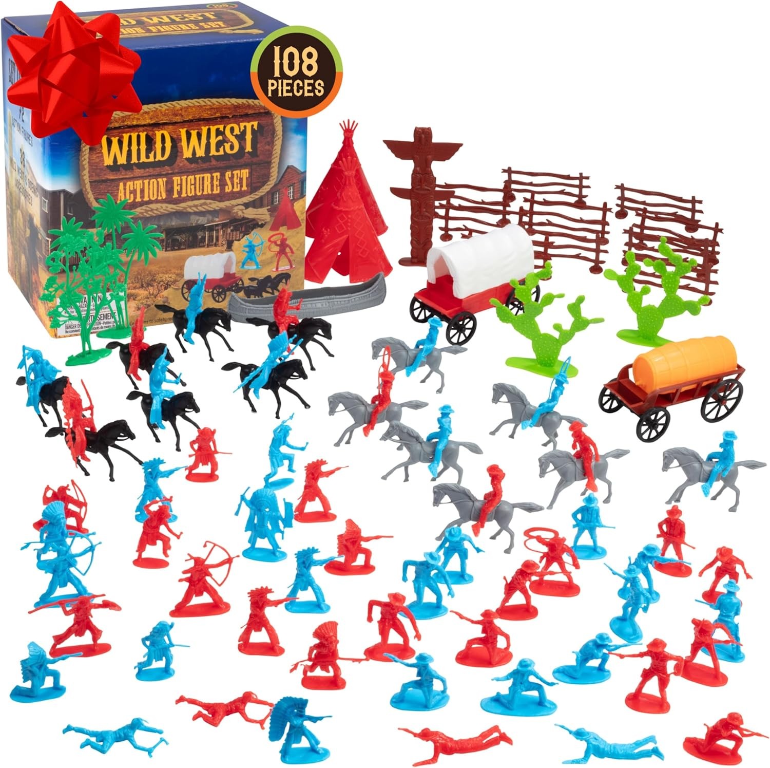 Wild West Action Figure Playset 100+ pc Cowboys & Native Americans Figurine
