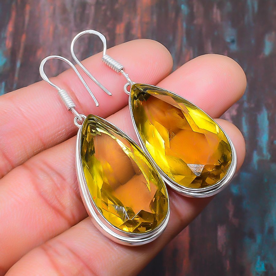 Citrine Gemstone Handmade 925 Solid Sterling Silver Bohemian Jewelry Earring