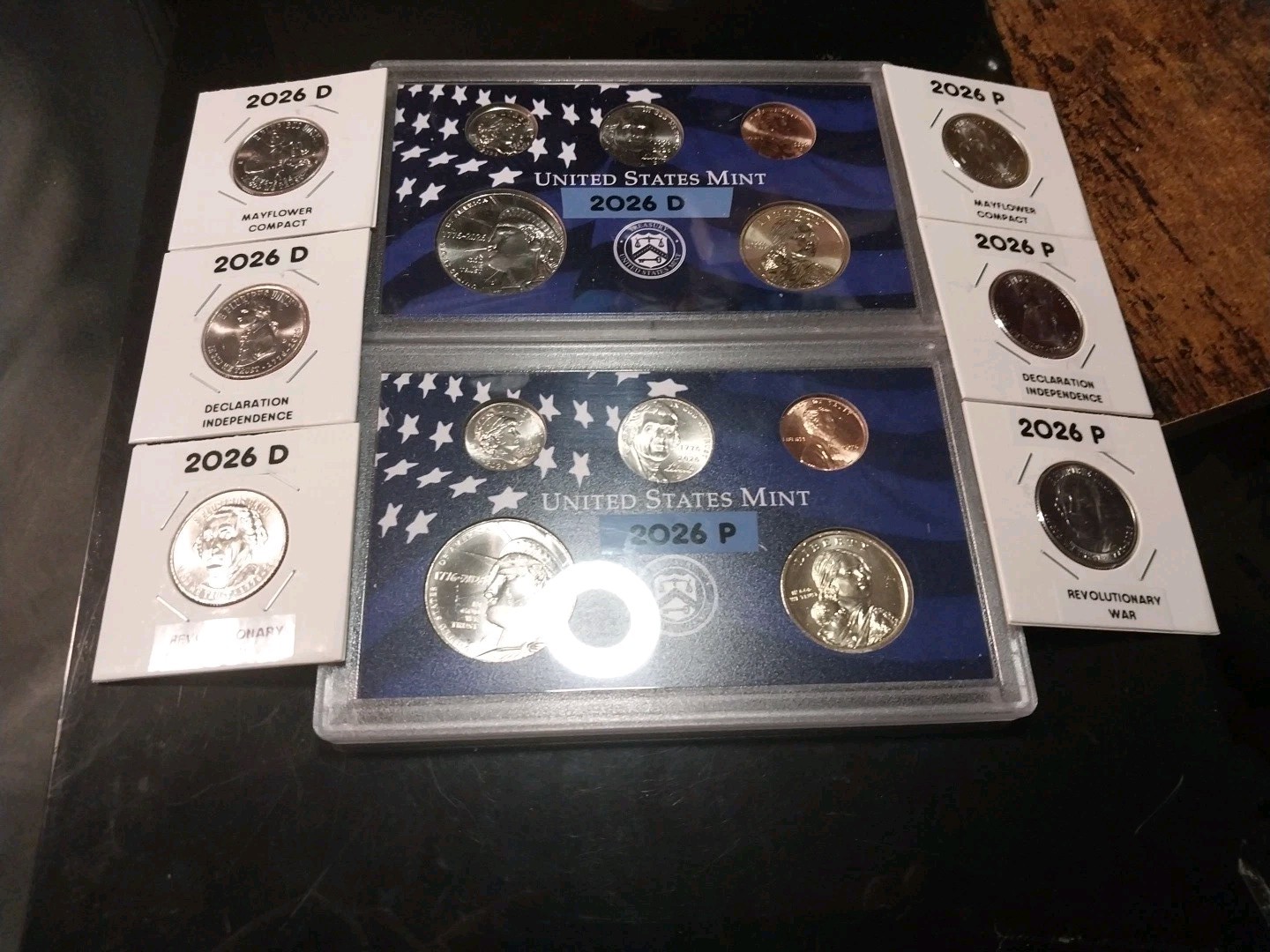 ATTRACTIVE SET OF 2026 COINS WITH LATEST QUARTERS IN CUSTOM HOLDERS W/LABELS P+D