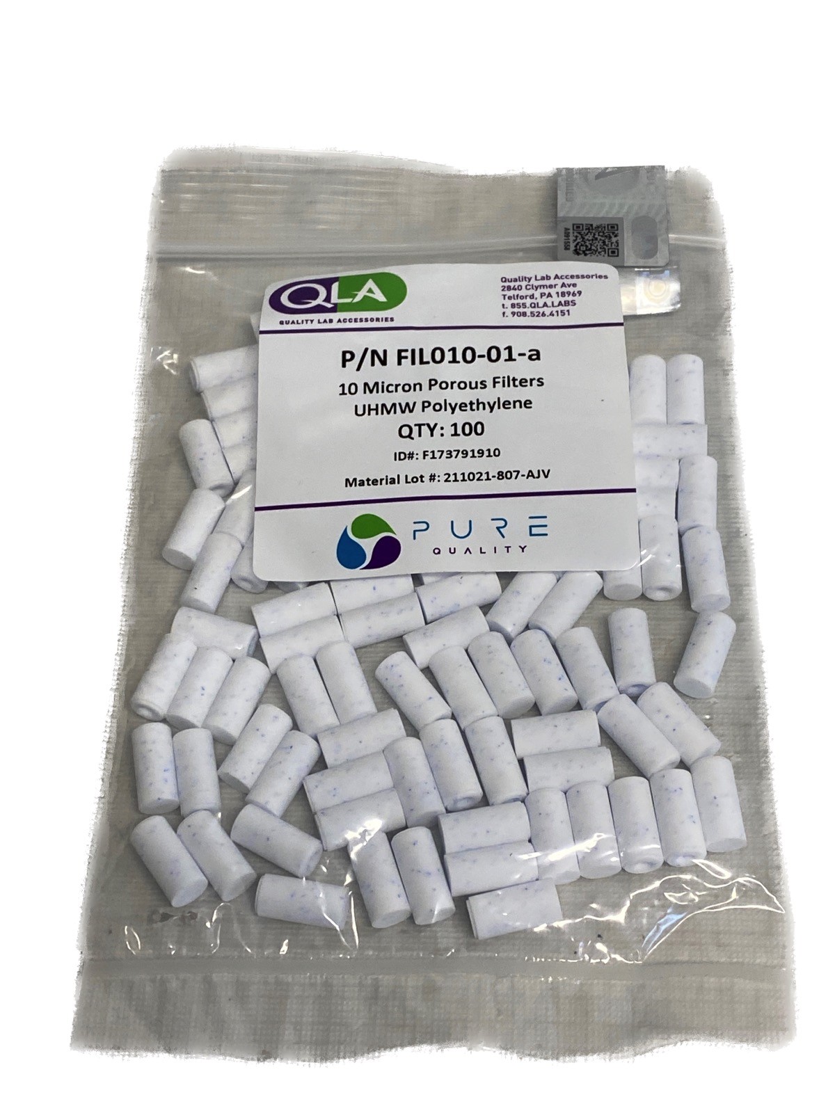 (100/Pk) QLA 10um Porous Full Flow Filters UHMW PE Blue FIL010-01-A 17-4000