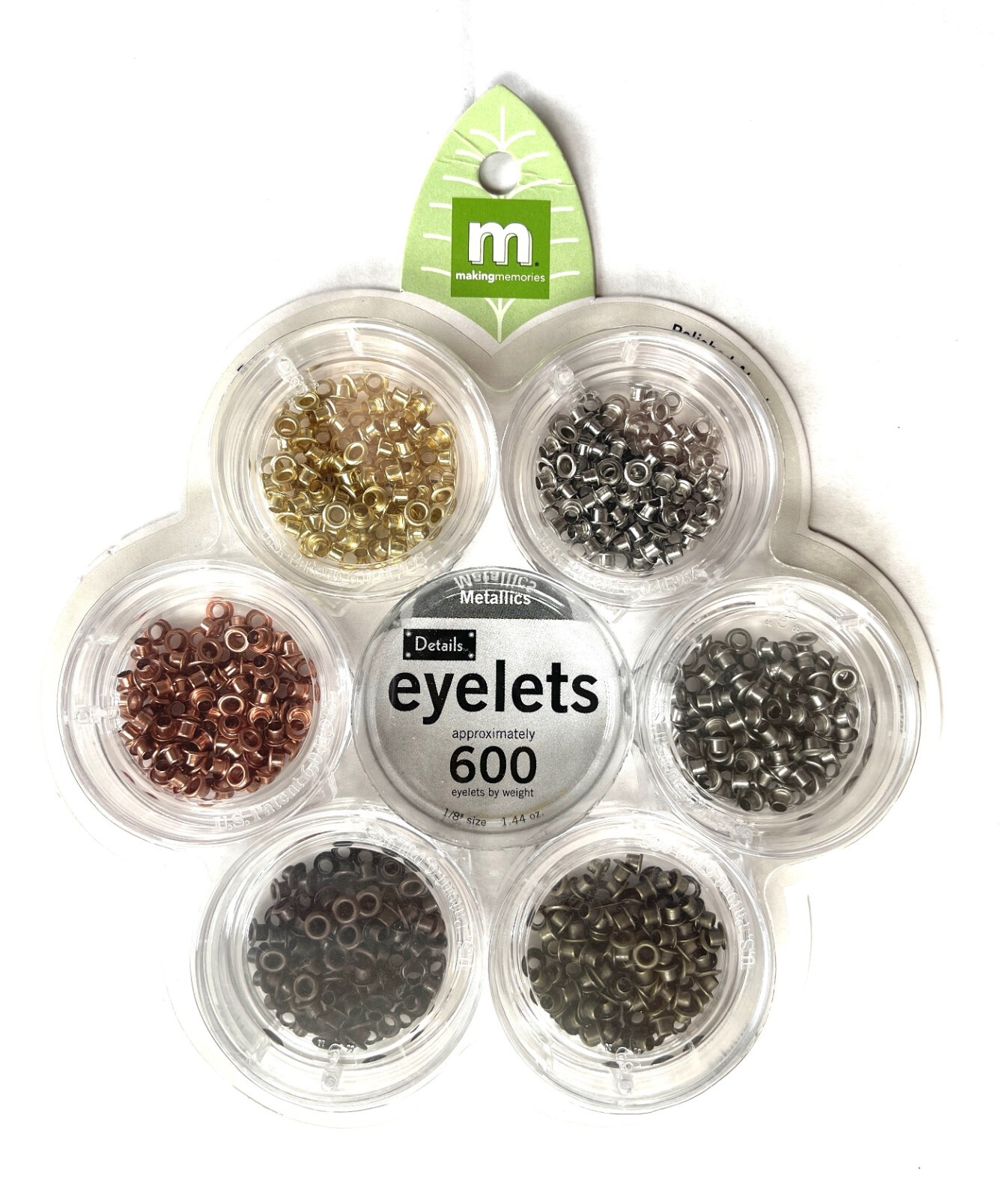 MAKING MEMORIES 1/8" METALLICS EYELETS WITH STORAGE CONTAINERS - APPROX 600 PCS