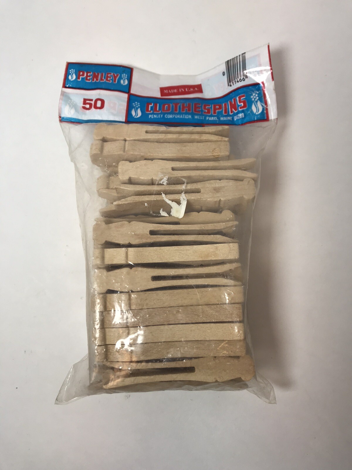 VTG Penley 4" Wooden Flat Slotted Clothespin West Paris Maine USA 50