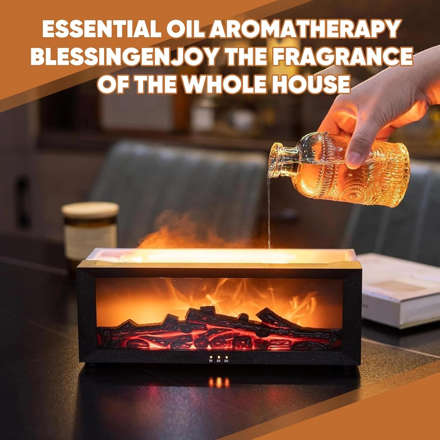 Oil Aroma Diffuser, Essential Oil Diffuser and Humidifier with Flame-Like Glow