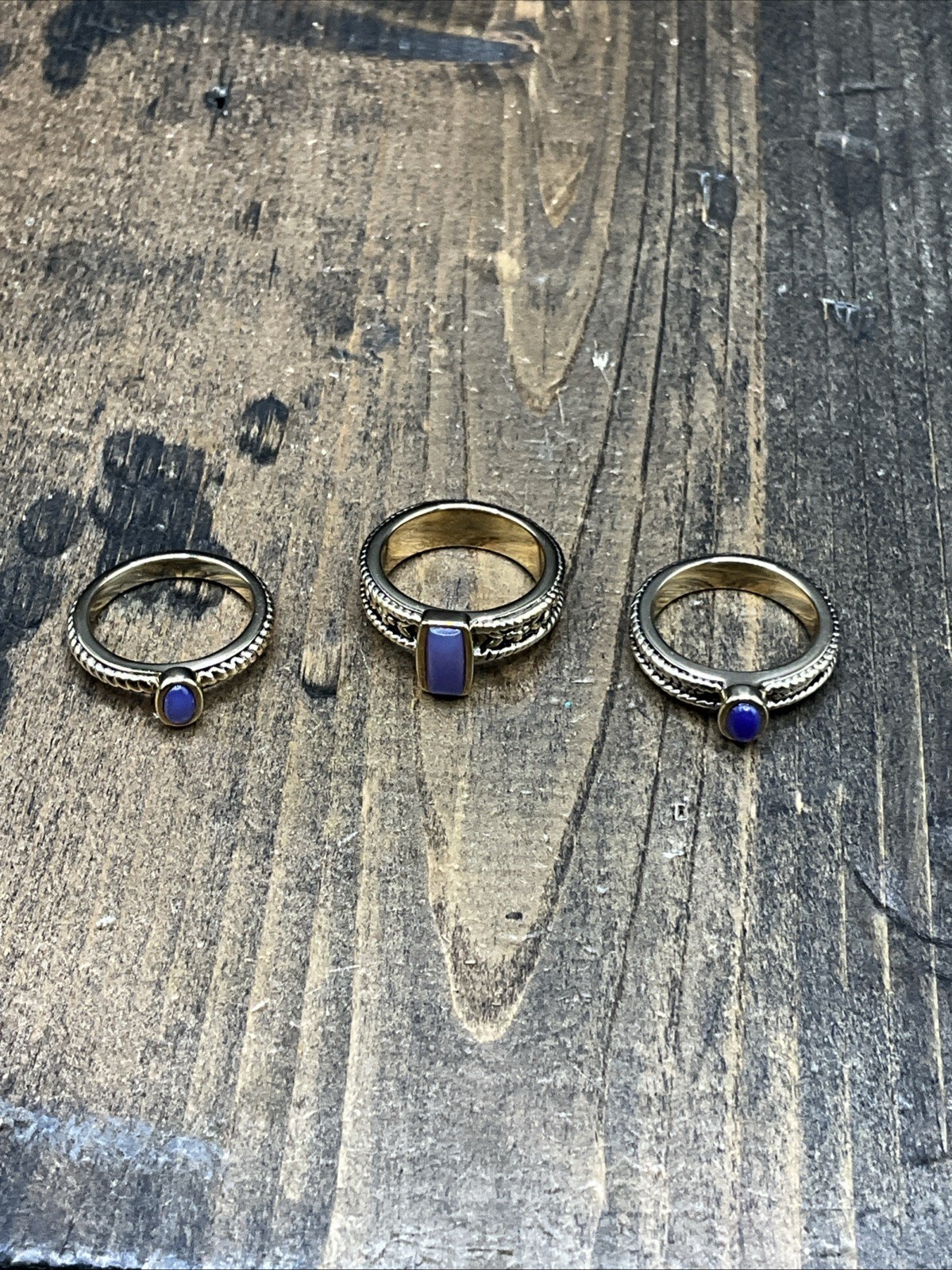 Barse Lavender Agate Stack Ring Trio- Bronze- 6-NWT