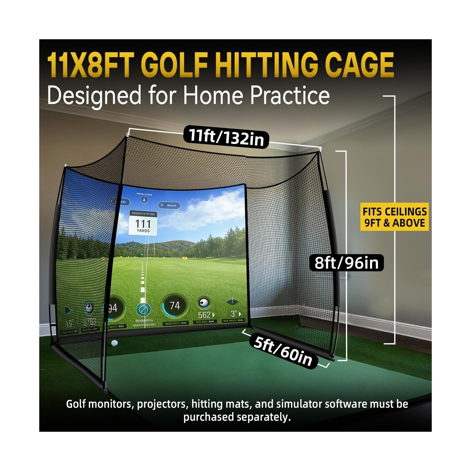 Golf Net with Impact Screen, 11x8FT Spacious Golf Practice Net for Backyard, ...