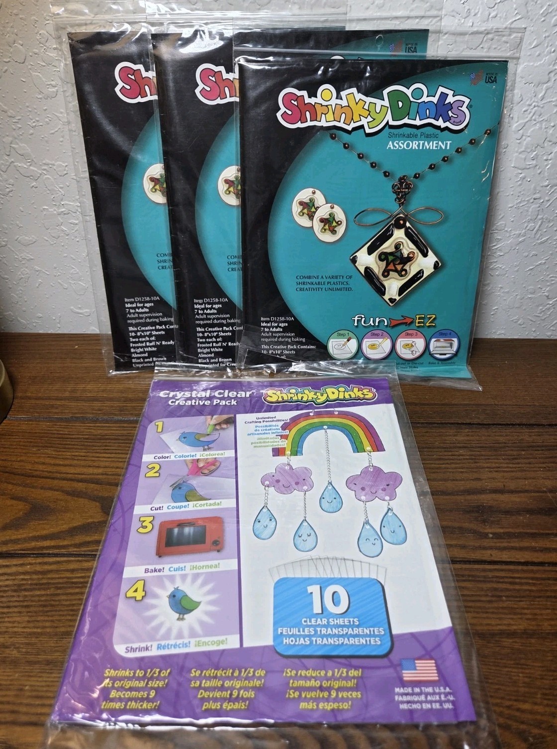 Shrinky Dinks Shrinkable Plastic Crystal Clear And Assortment Pack Lot Of 4 New