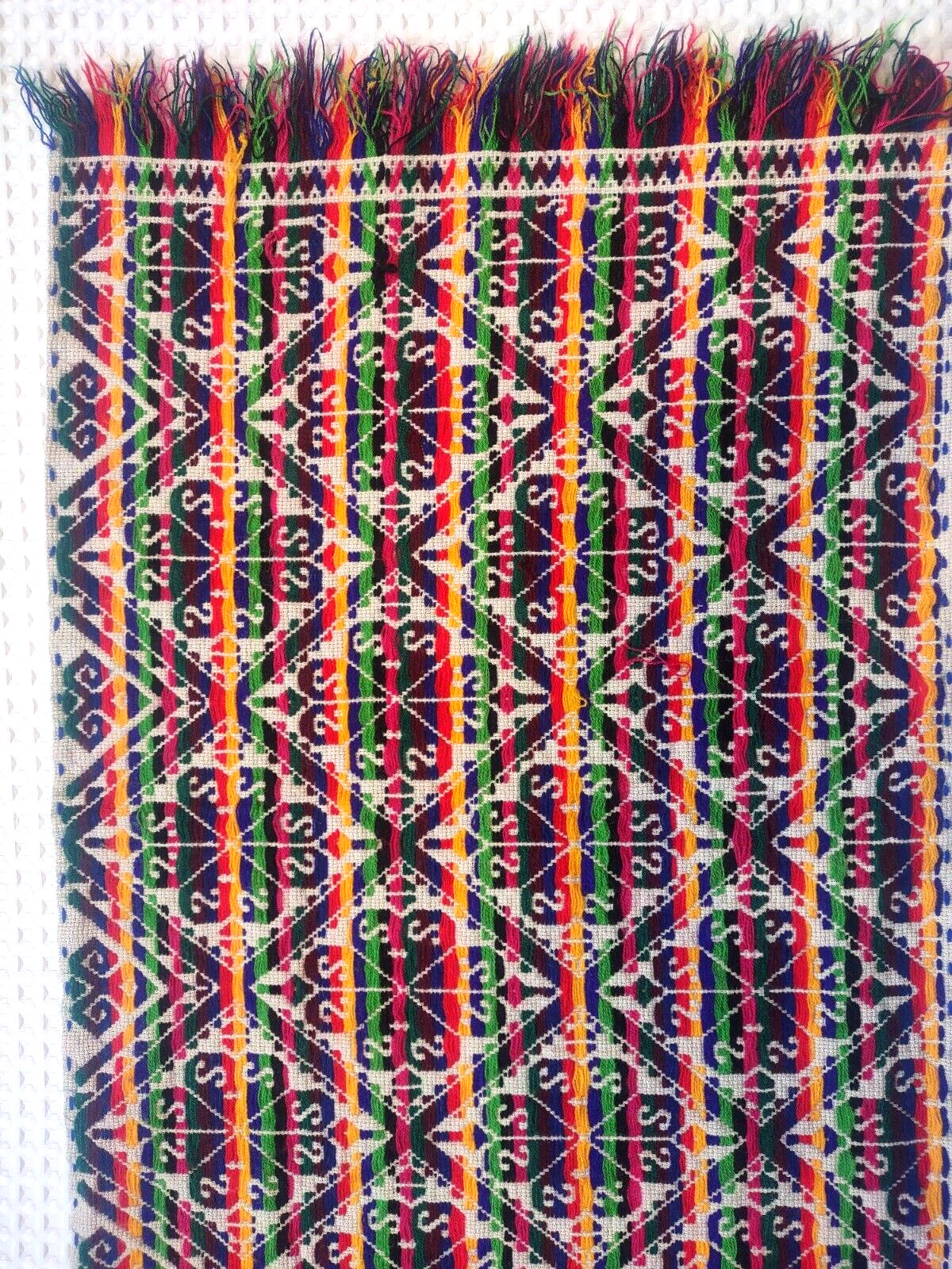 HAND WOVEN AUTHENTIC TRIBAL PERUVIAN MULTI-COLORED RAINBOW TABLE RUNNER/ SHAWL