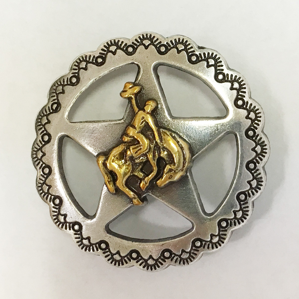 WESTERN HORSE SADDLE TACK ANTIQUE GOLD BRONCO RIDER STAR CONCHO 3/4 inch