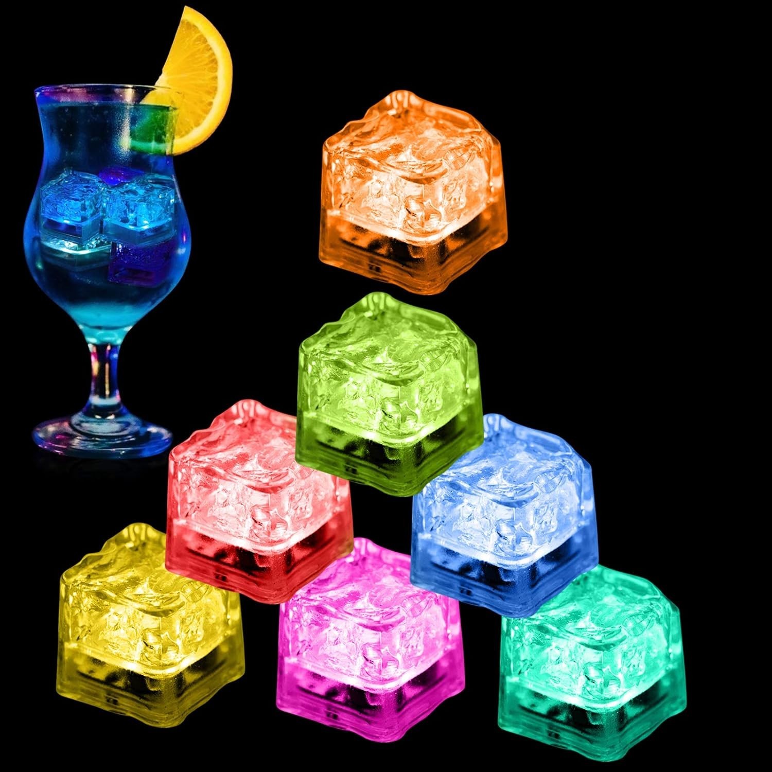 Multi-Color LED Ice Cubes - Safe, Waterproof & Essential For Weddings & Events