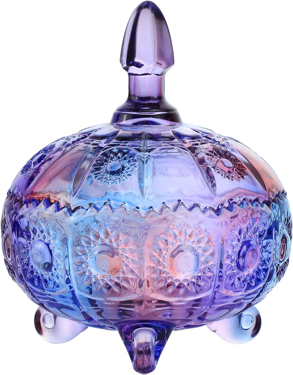 SOCOSY Embossed Sunflowers Colorful Glass Candy Jar Footed Purple Sunflower