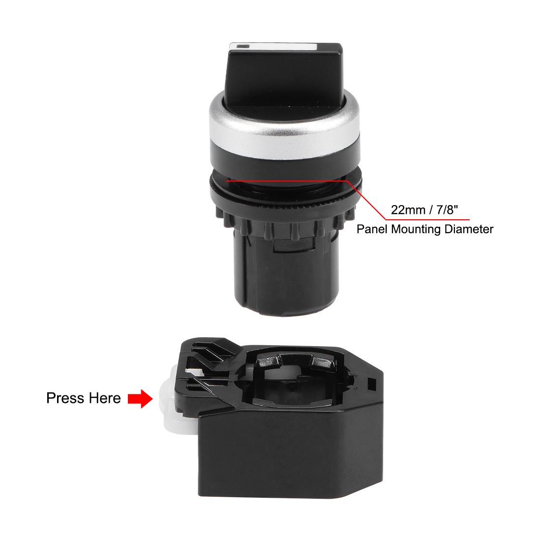 Rotary Selector Switch 2 Positions 2NO Self-Lock Latching AC 600V 10A