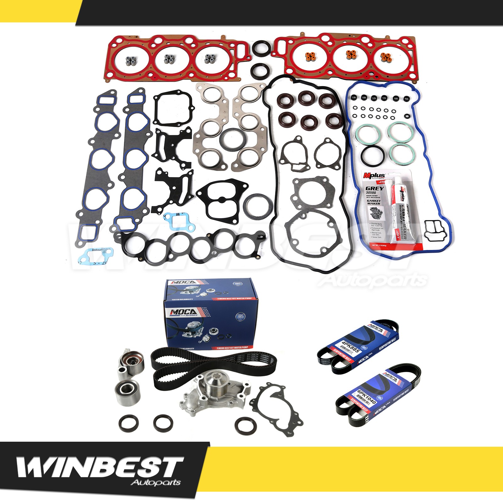 For 05-06 Toyota Camry 3.0L V6 Head Gasket Timing Belt Water Pump 2X Drive belt