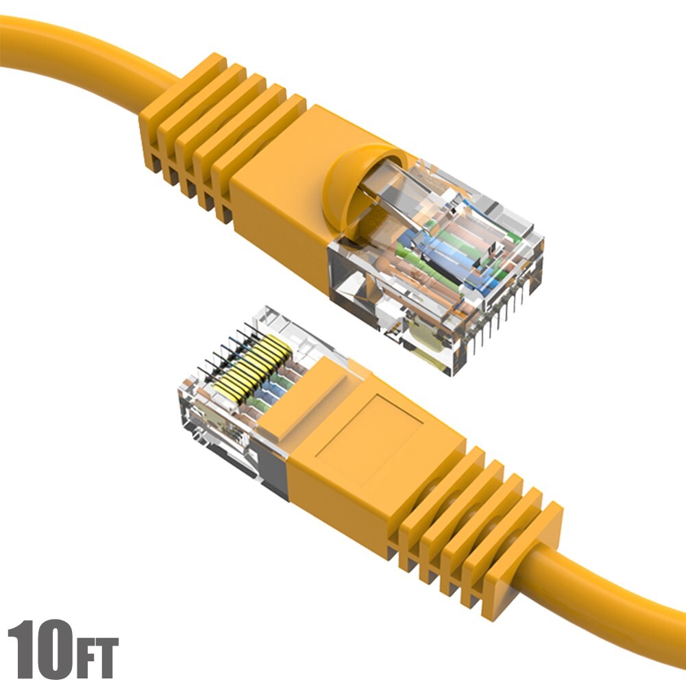 10FT Cat5e RJ45 Network LAN Ethernet UTP Cable Copper Wire Snagless Gold Yellow