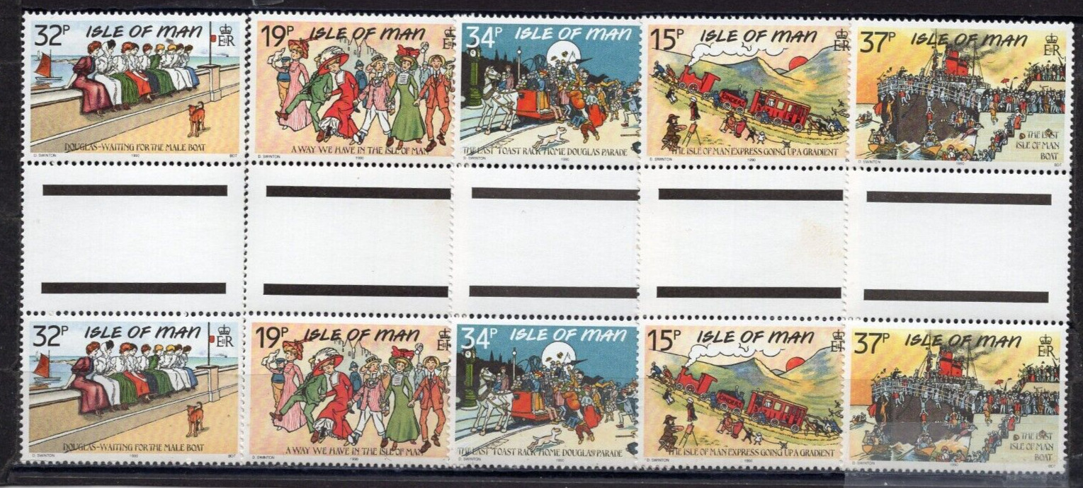 ISLE OF MAN 1990 SET OF 5 GUTTER PAIRS MNH