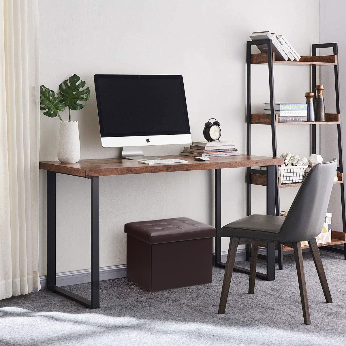 Storage Ottoman Foot Rest Stool, Small Leather Storage Ottomans Bench, Foldin...